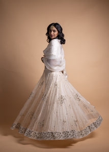 Rashi - Organza Mukaish Lehenga with Matching Dupatta and Delicate Chanderi Blouse, Each Piece Adorned with Handcrafted Ari-Zardozi Embroidery