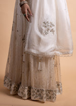 Load image into Gallery viewer, Rashi - Organza Mukaish Lehenga with Matching Dupatta and Delicate Chanderi Blouse, Each Piece Adorned with Handcrafted Ari-Zardozi Embroidery
