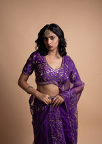 Load image into Gallery viewer, Rani- Purple Chanderi Silk Blouse and Tonal Lehenga Paired with Net Dupatta in Handcrafted in Ari-Zardosi Embroidery and Gota Appliques
