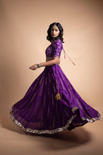 Load image into Gallery viewer, Rani- Purple Chanderi Silk Blouse and Tonal Lehenga Paired with Net Dupatta in Handcrafted in Ari-Zardosi Embroidery and Gota Appliques
