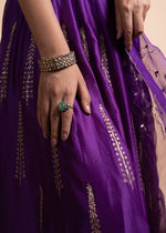 Load image into Gallery viewer, Rani- Purple Chanderi Silk Blouse and Tonal Lehenga Paired with Net Dupatta in Handcrafted in Ari-Zardosi Embroidery and Gota Appliques
