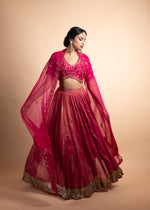 Load image into Gallery viewer, Aanya- Hot Pink Chanderi Silk Blouse and Tonal Lehenga Paired with organza silk Dupatta in Handcrafted in Ari-Zardosi Embroidery and Gota Appliques
