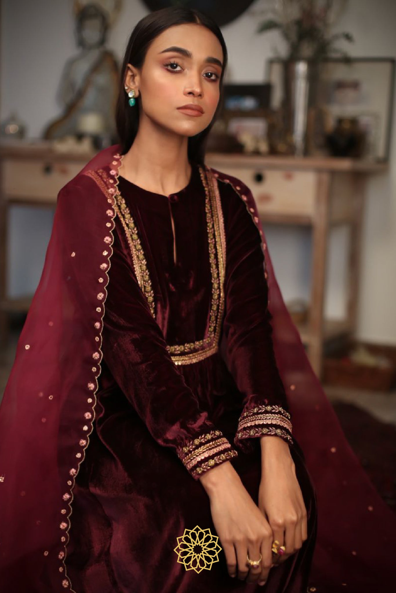 GUL EMBROIDERED VELVET KURTA SET