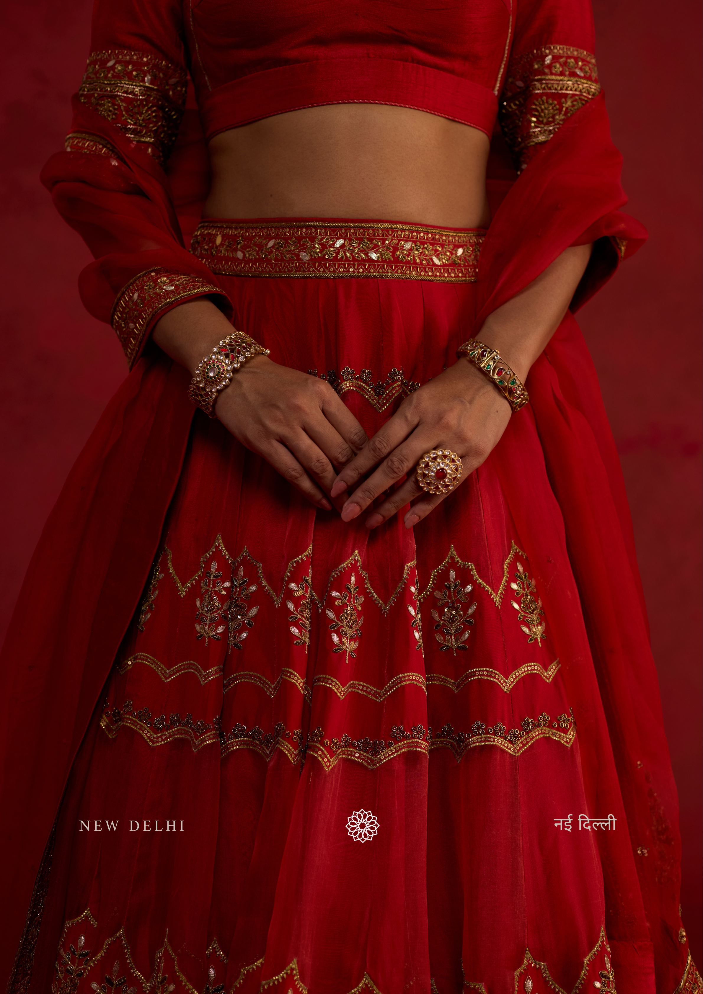 Anisa | Deep Pomme Silk Lehenga Set with Organza Dupatta