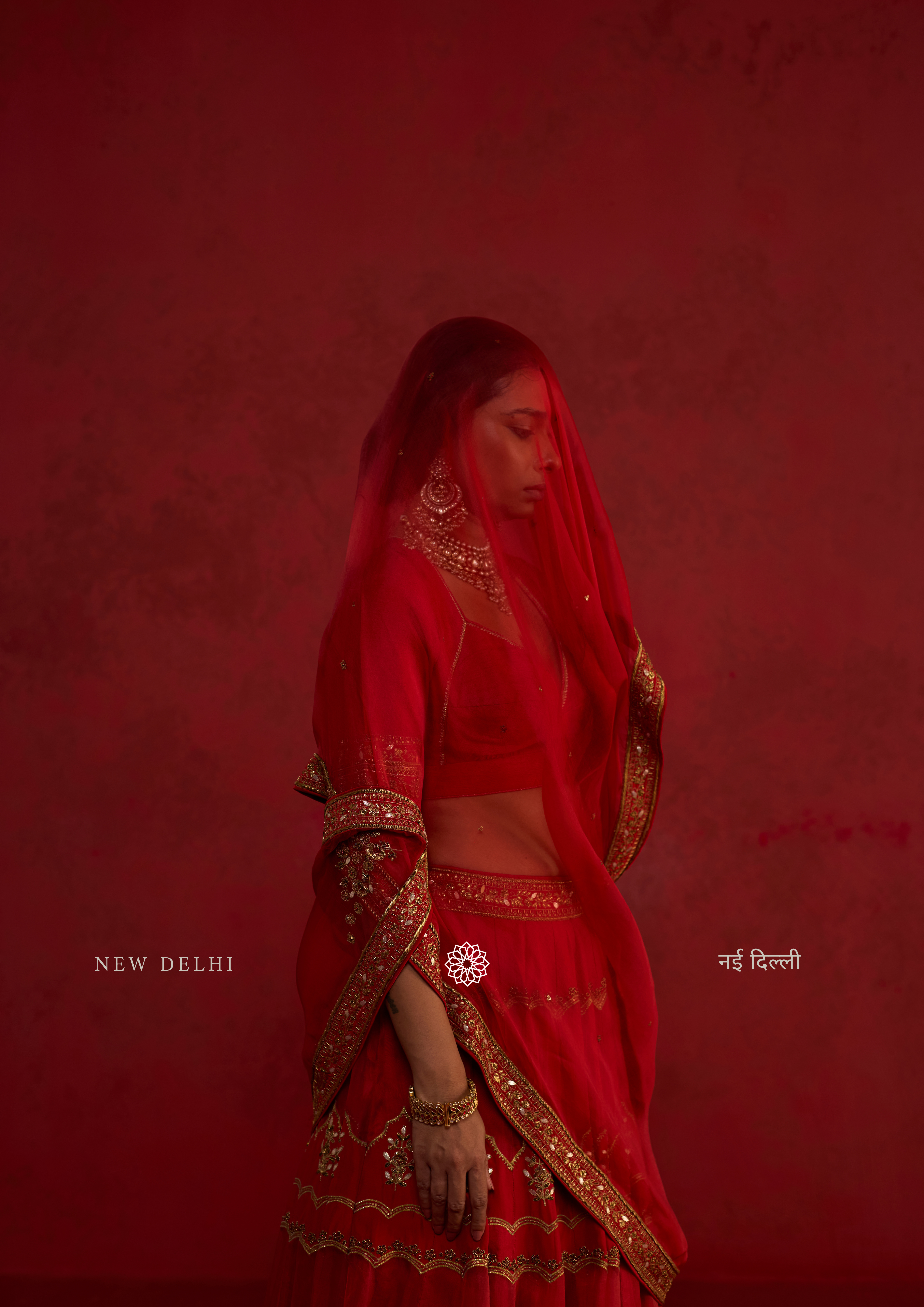 Anisa | Deep Pomme Silk Lehenga Set with Organza Dupatta