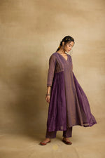 Load image into Gallery viewer, Alani - A jamun purple tissue chanderi gathered kurta paired with kota silk dupatta,  hand crafted ari and zardosi embroidery
