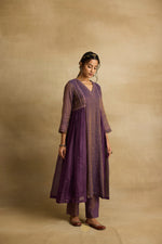 Load image into Gallery viewer, Alani - A jamun purple tissue chanderi gathered kurta paired with kota silk dupatta,  hand crafted ari and zardosi embroidery
