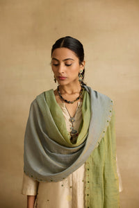 Paakhi - Almond chanderi silk A line kurta, with dual tone tissue chanderi dupatta, hand crafted ari-zardosi embroidery