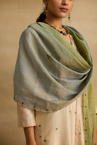 Paakhi - Almond chanderi silk A line kurta, with dual tone tissue chanderi dupatta, hand crafted ari-zardosi embroidery