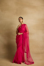 Load image into Gallery viewer, Ziya - Rani pink orgaza sari with floral ari and zarsodi work
