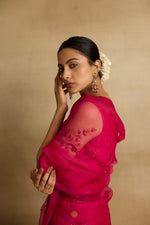 Load image into Gallery viewer, Ziya - Rani pink orgaza sari with floral ari and zarsodi work
