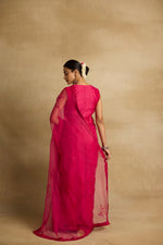 Load image into Gallery viewer, Ziya - Rani pink orgaza sari with floral ari and zarsodi work
