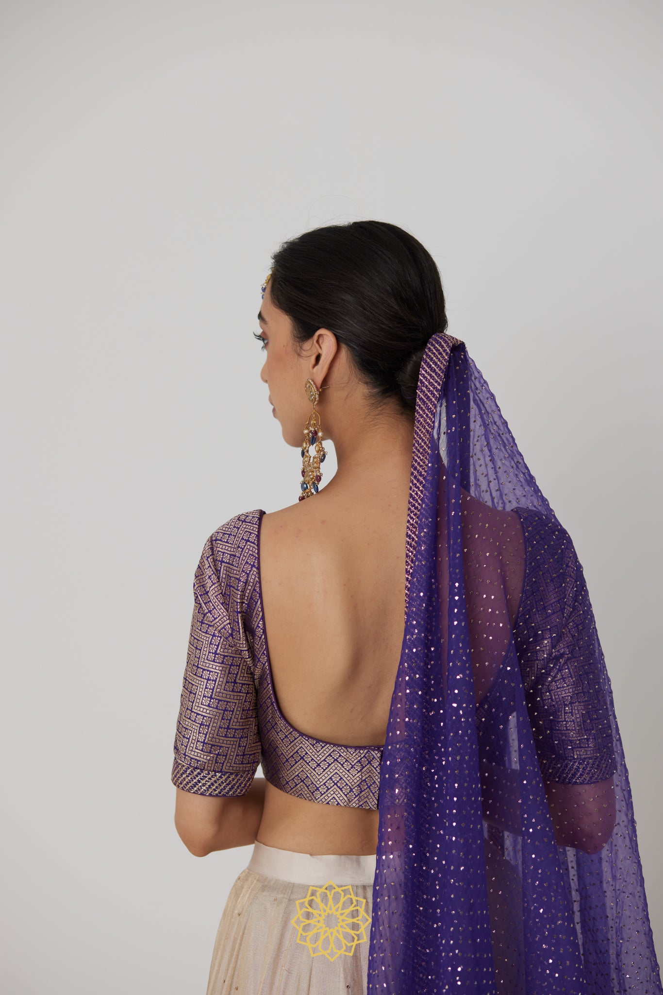 Janaki soft silver gold hand embroidered banarasi silk tissue lehenga with benarasi silk brocade blouse
