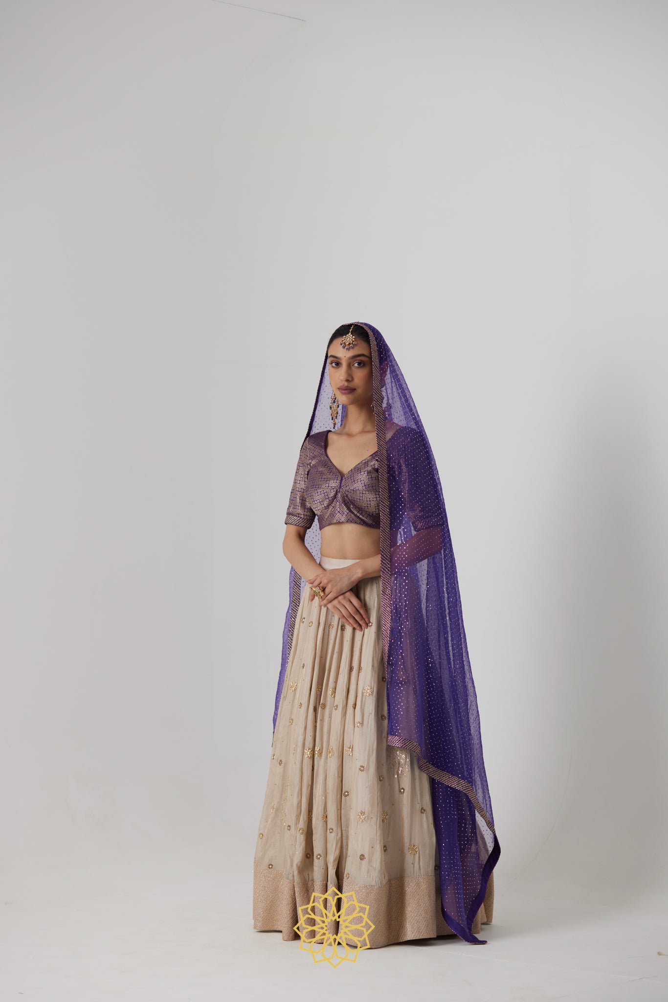 Janaki soft silver gold hand embroidered banarasi silk tissue lehenga with benarasi silk brocade blouse