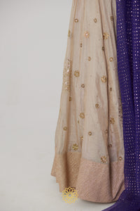 Janaki soft silver gold hand embroidered banarasi silk tissue lehenga with benarasi silk brocade blouse