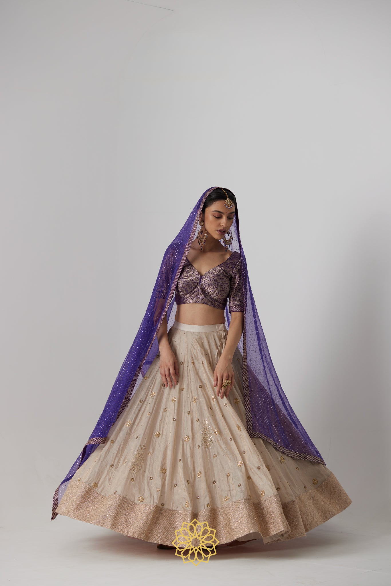 Janaki soft silver gold hand embroidered banarasi silk tissue lehenga with benarasi silk brocade blouse