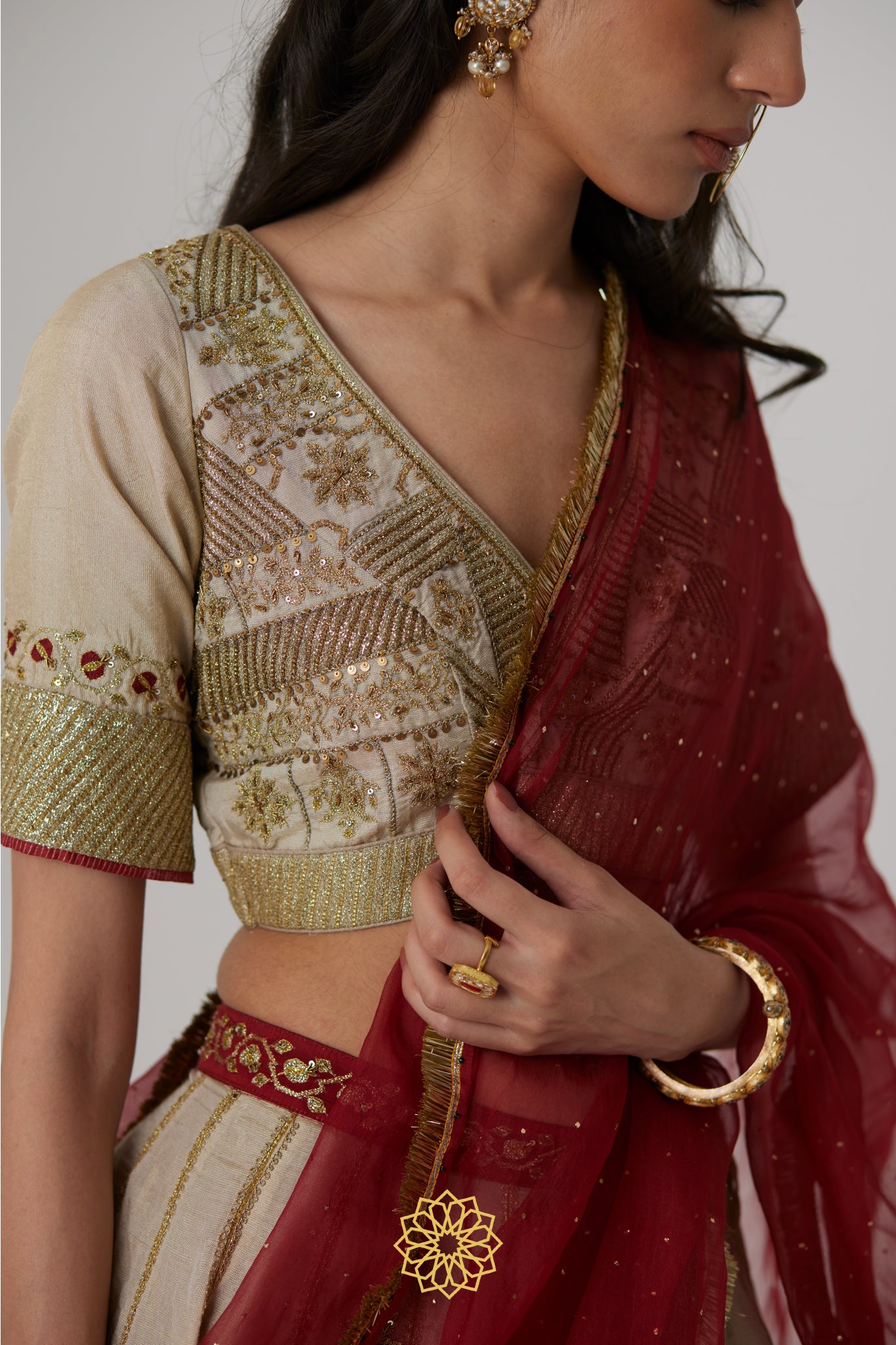 Kashvi - A soft gold benarasi handcrafted silk tissue lehenga and benarasi silk tissue blouse