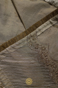 Kiya - Soft Green Chanderi Silk Blouse and Tonal Lehenga Paired with Tonal Tissue Chanderi Dupatta Handcrafted in Ari-Zardosi Embroidery