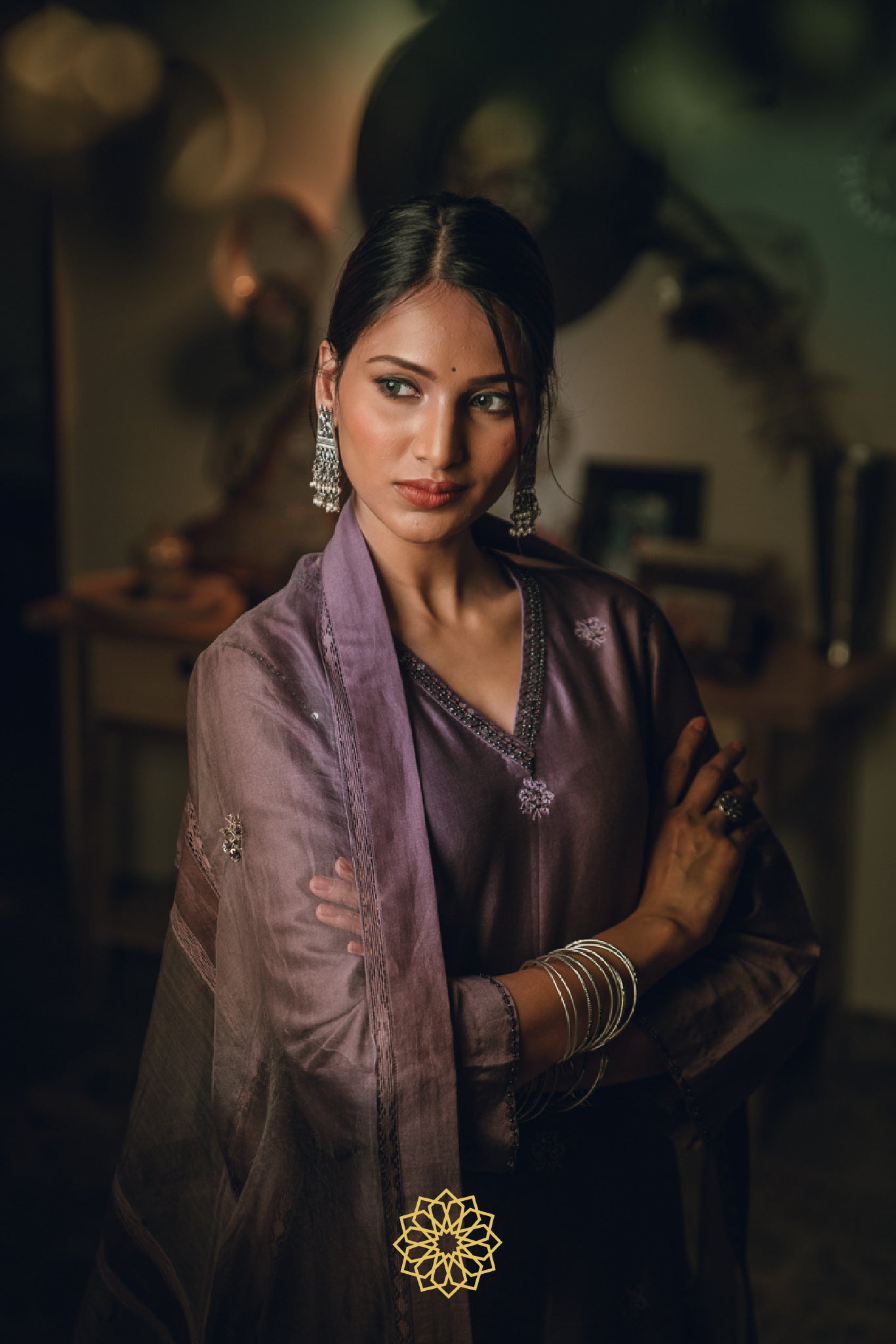 LAVENDER EMBROIDERED CHANDERI KURTA SET