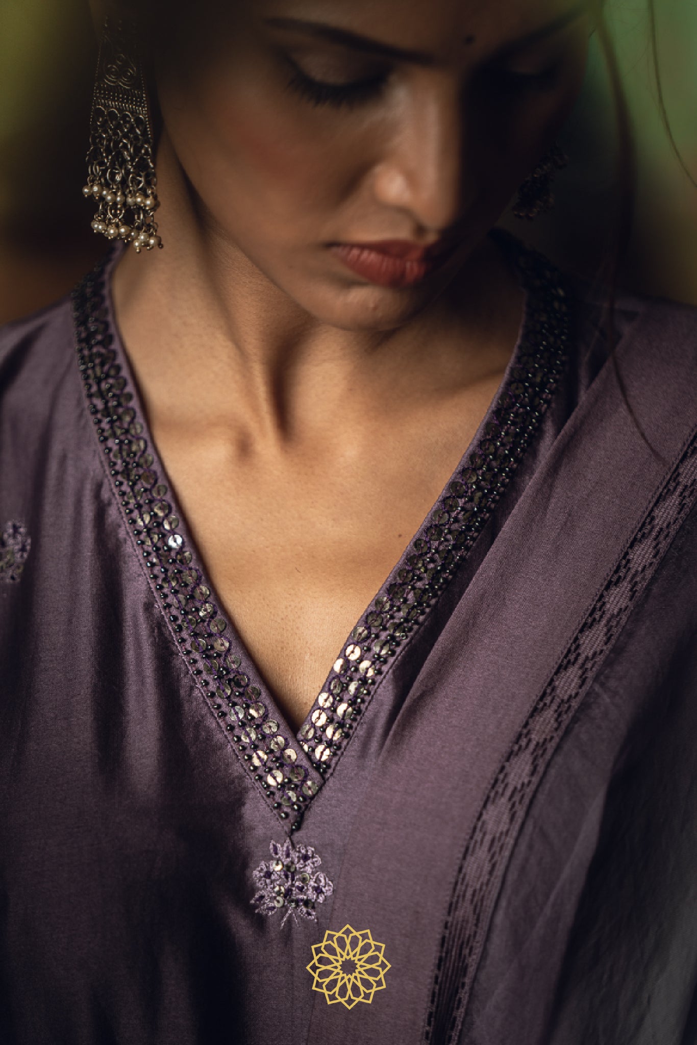 LAVENDER EMBROIDERED CHANDERI KURTA SET