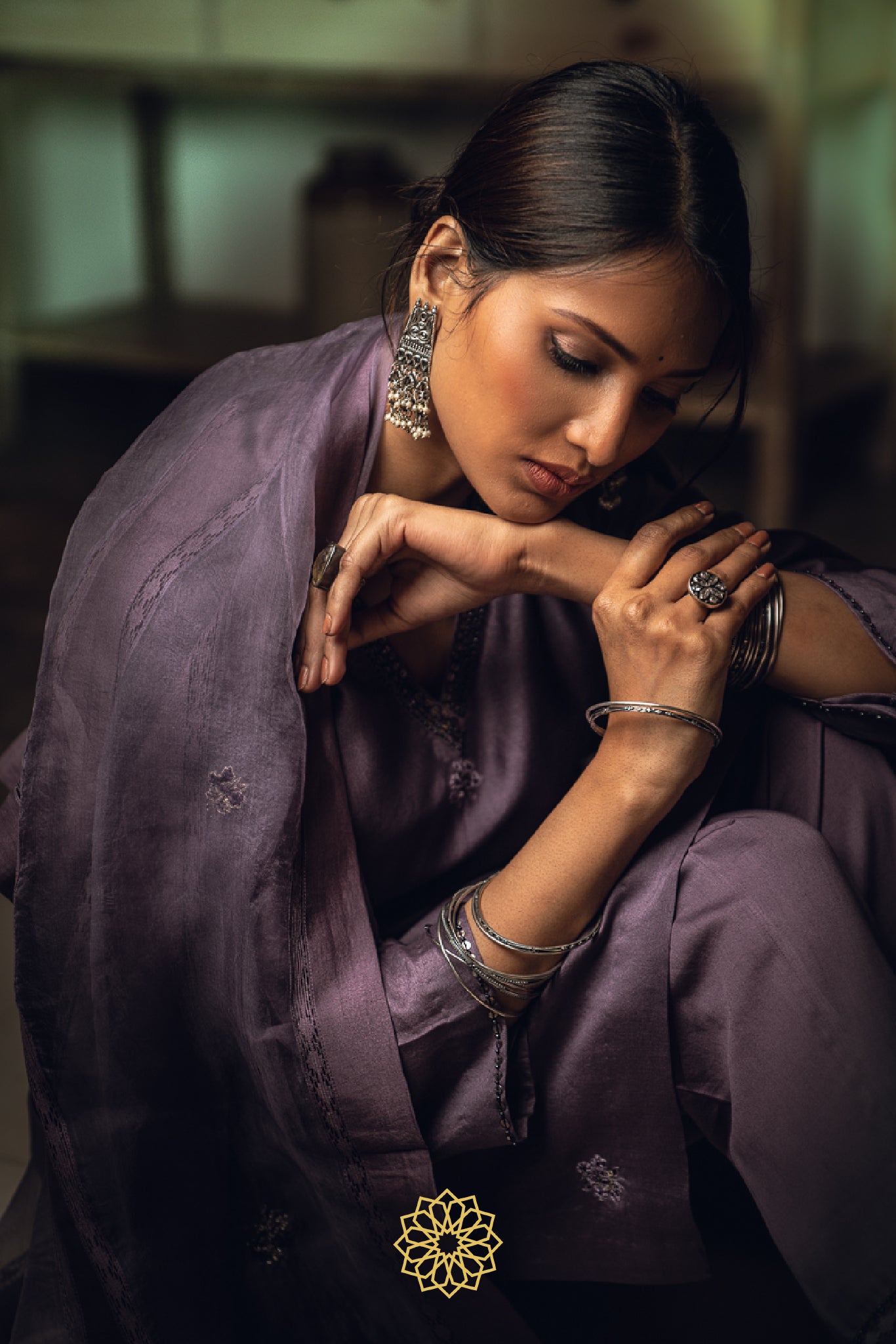 LAVENDER EMBROIDERED CHANDERI KURTA SET