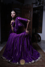 Load image into Gallery viewer, Maitri - Purple Chanderi Silk Blouse and Tonal Lehenga Paired with Net Dupatta in Handcrafted in Ari-Zardosi Embroidery and Gota Appliques
