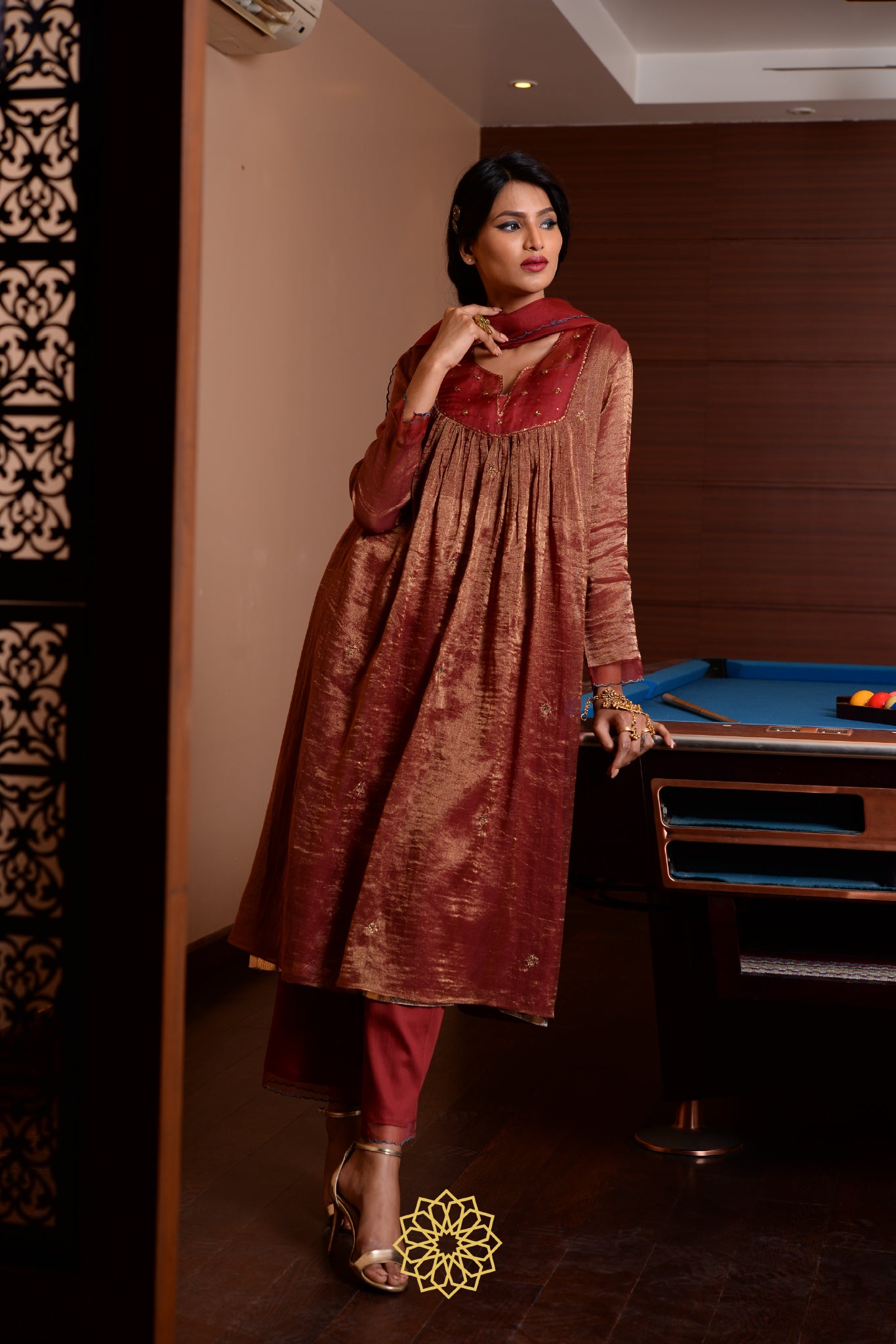 MERLOT TISSUE CHANDERI KURTA SET