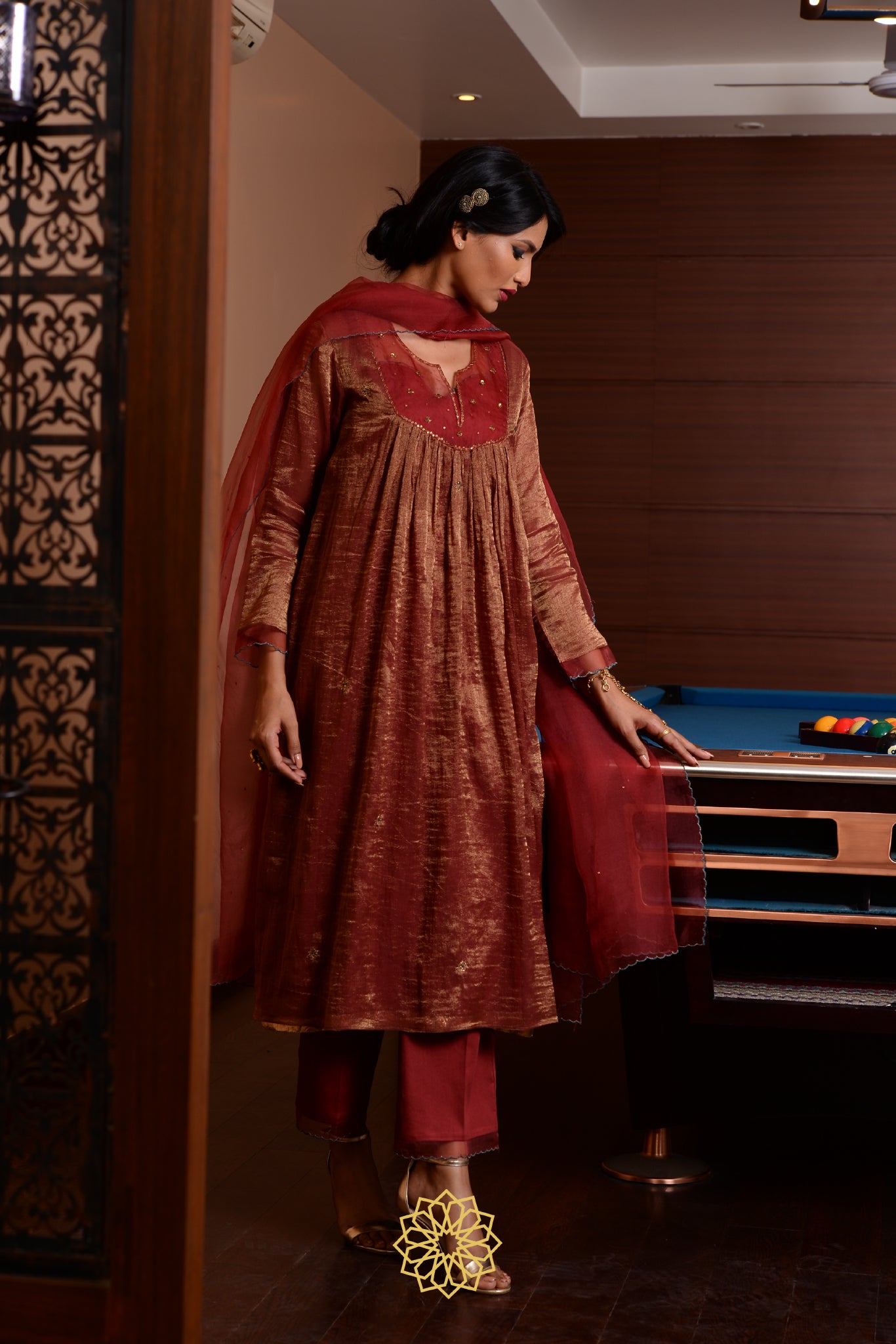 MERLOT TISSUE CHANDERI KURTA SET
