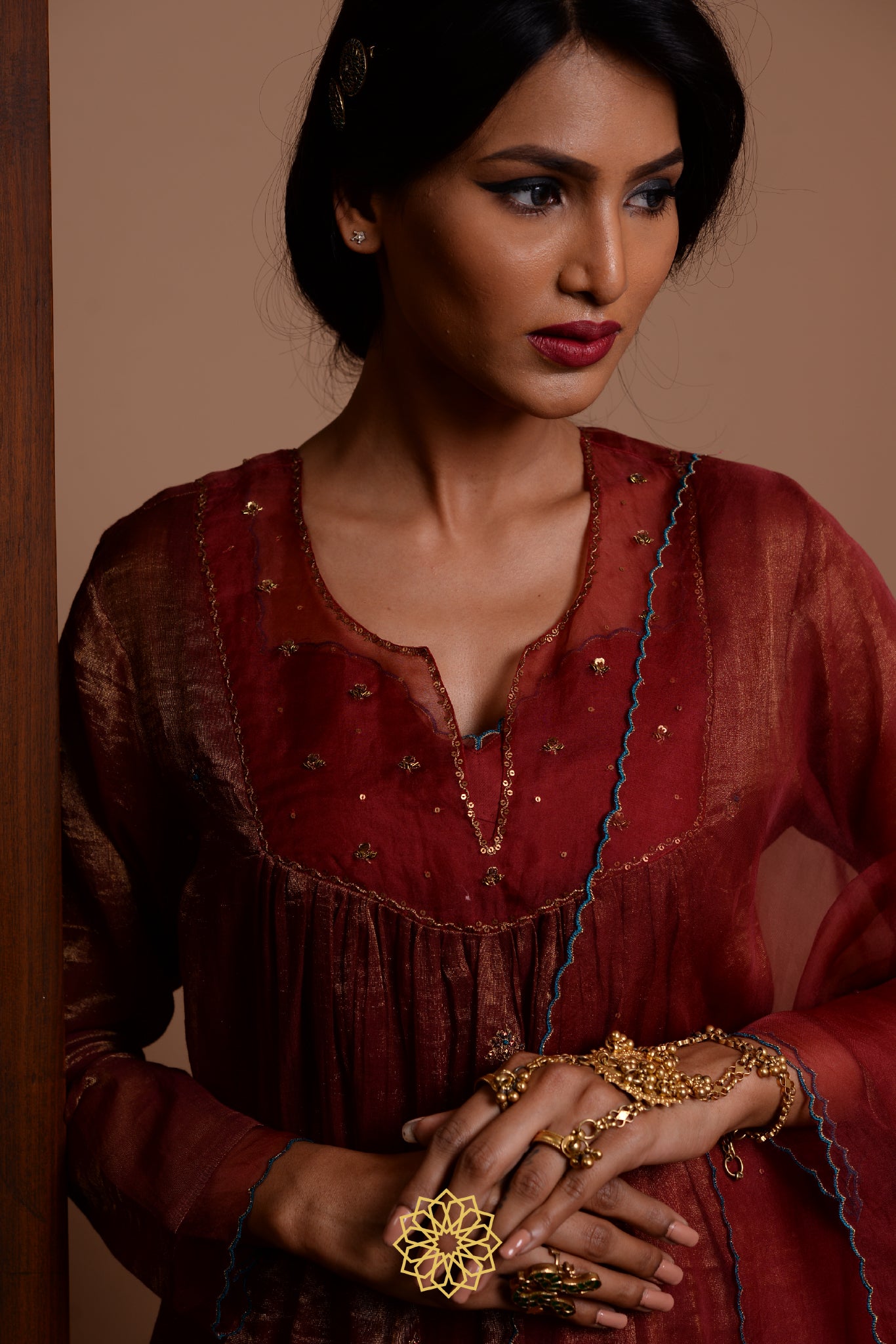 MERLOT TISSUE CHANDERI KURTA SET