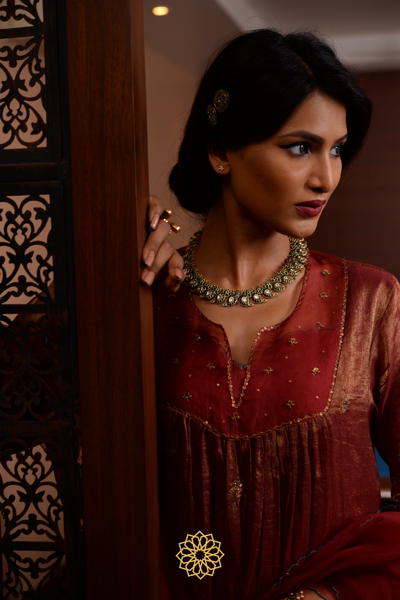 MERLOT TISSUE CHANDERI KURTA SET