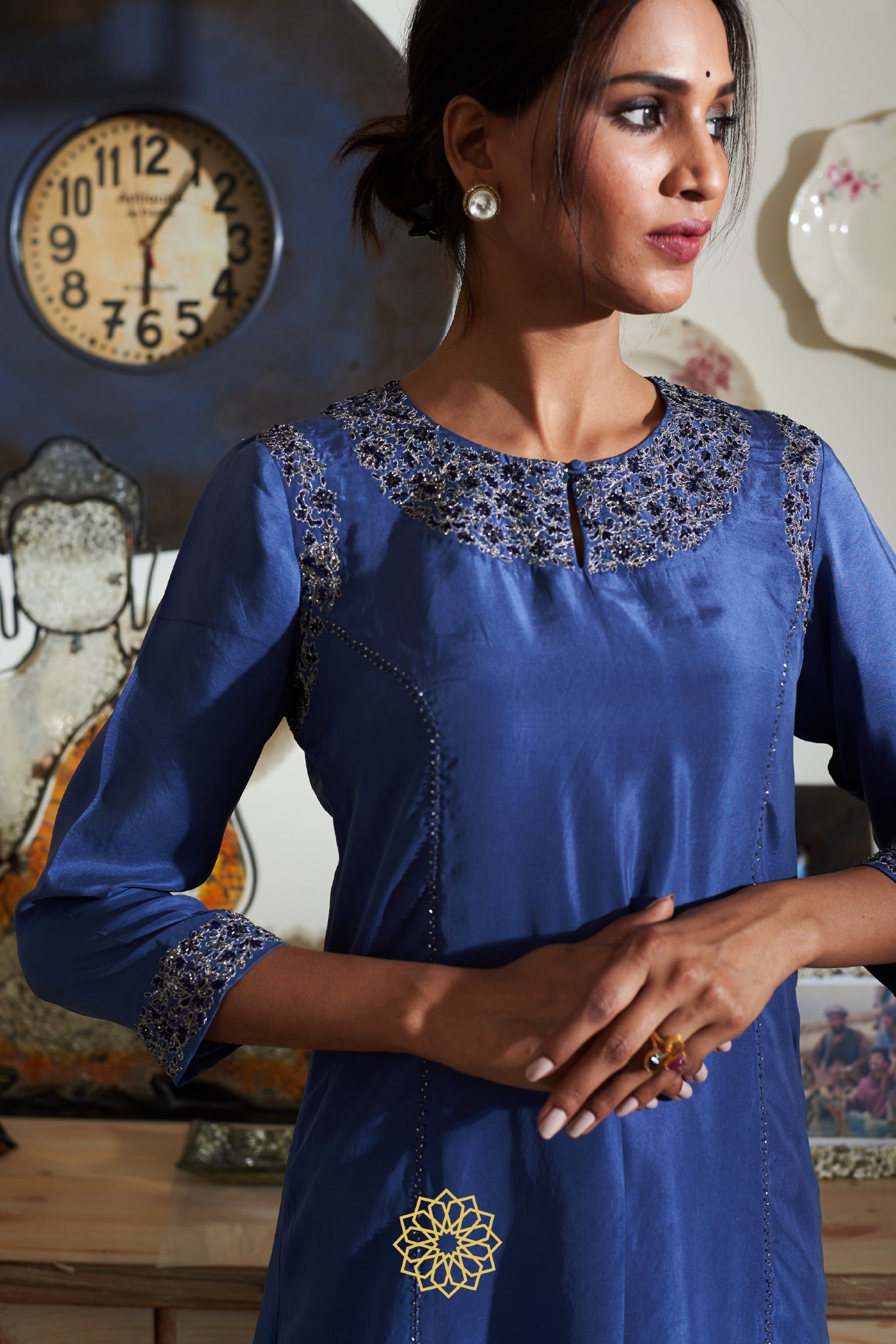 MIDNIGHT BLUE SILK KURTA SET
