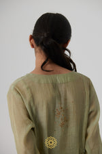 Load image into Gallery viewer, Mihika - Pastel green handcrafted gathered kurta with benarasi gold tissue sharara
