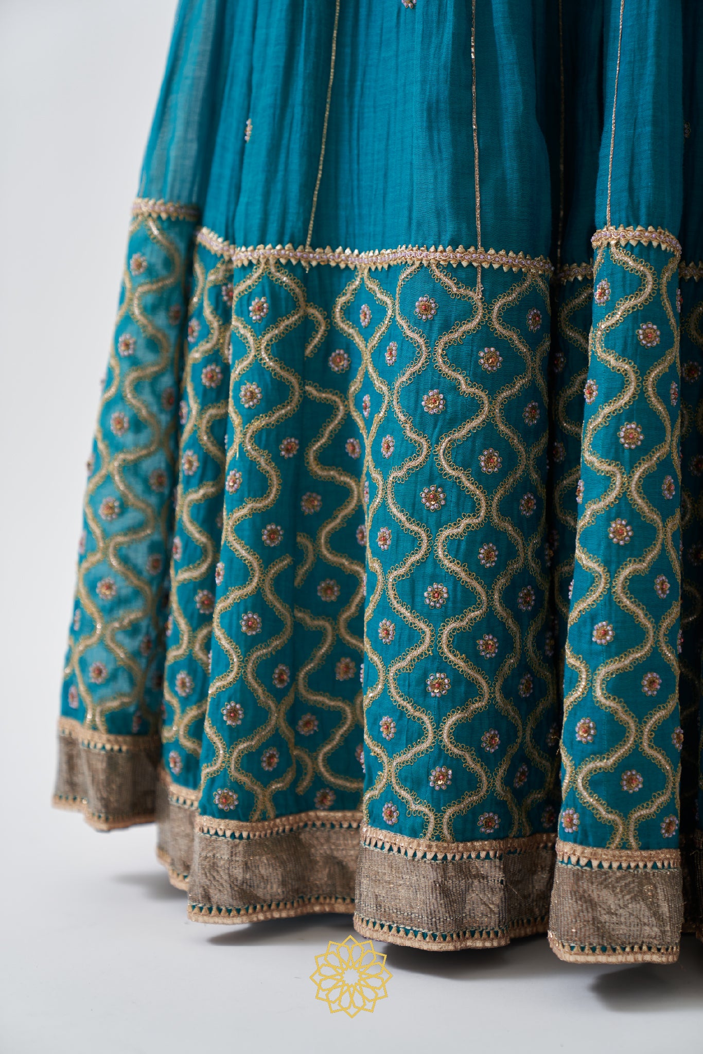 MIRA TURQUOISE CHANDERI MAL EMBROIDERED LEHENGA