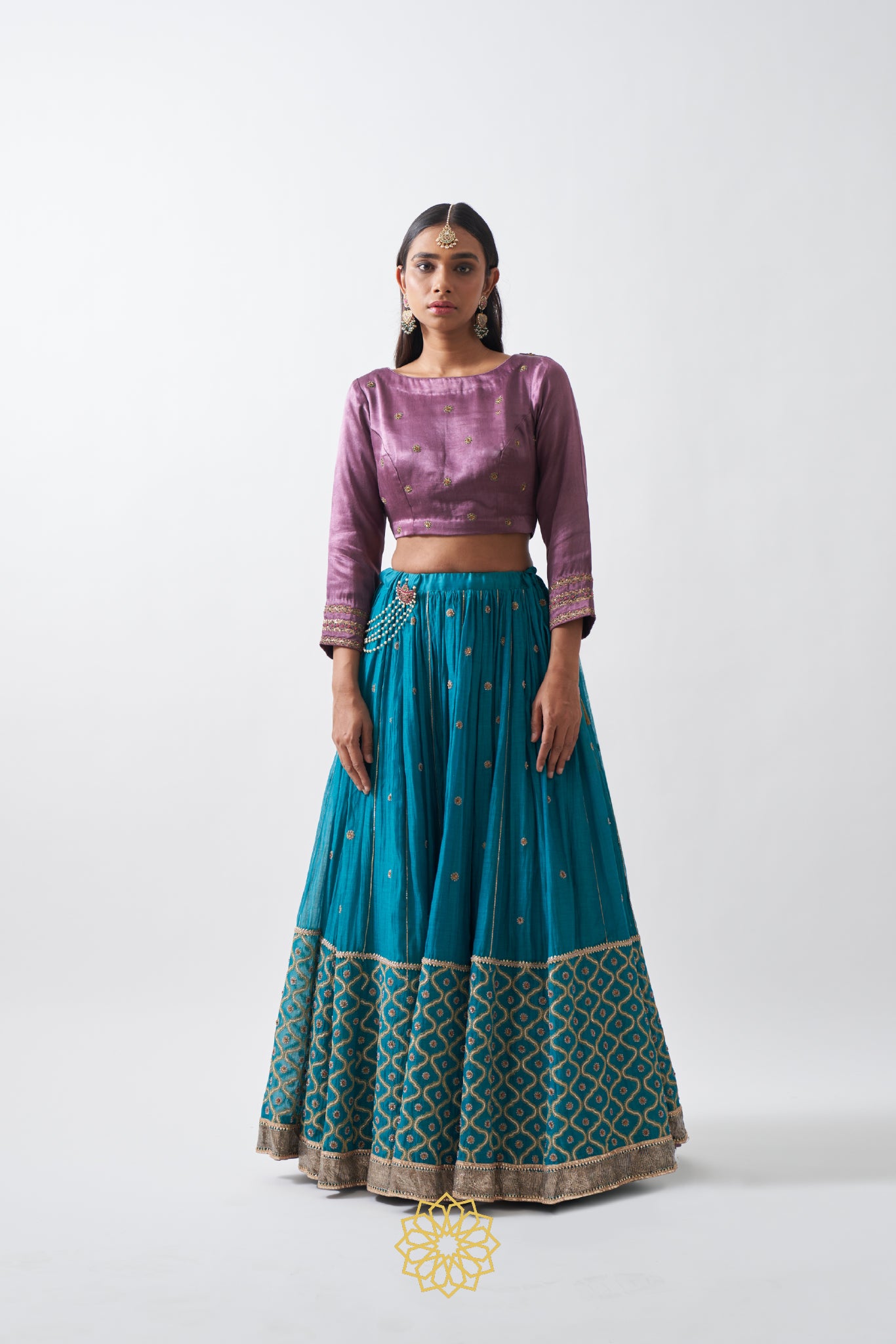 MIRA TURQUOISE CHANDERI MAL EMBROIDERED LEHENGA