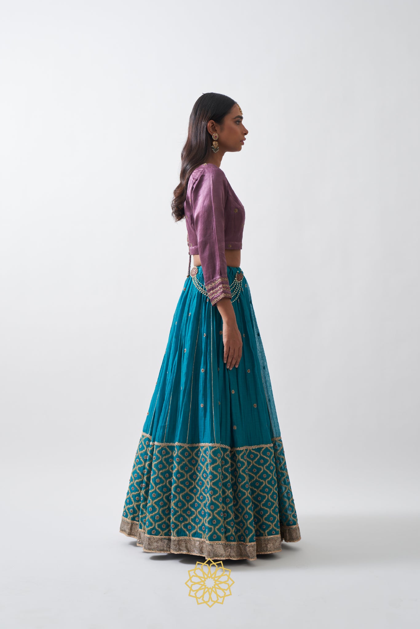 MIRA TURQUOISE CHANDERI MAL EMBROIDERED LEHENGA