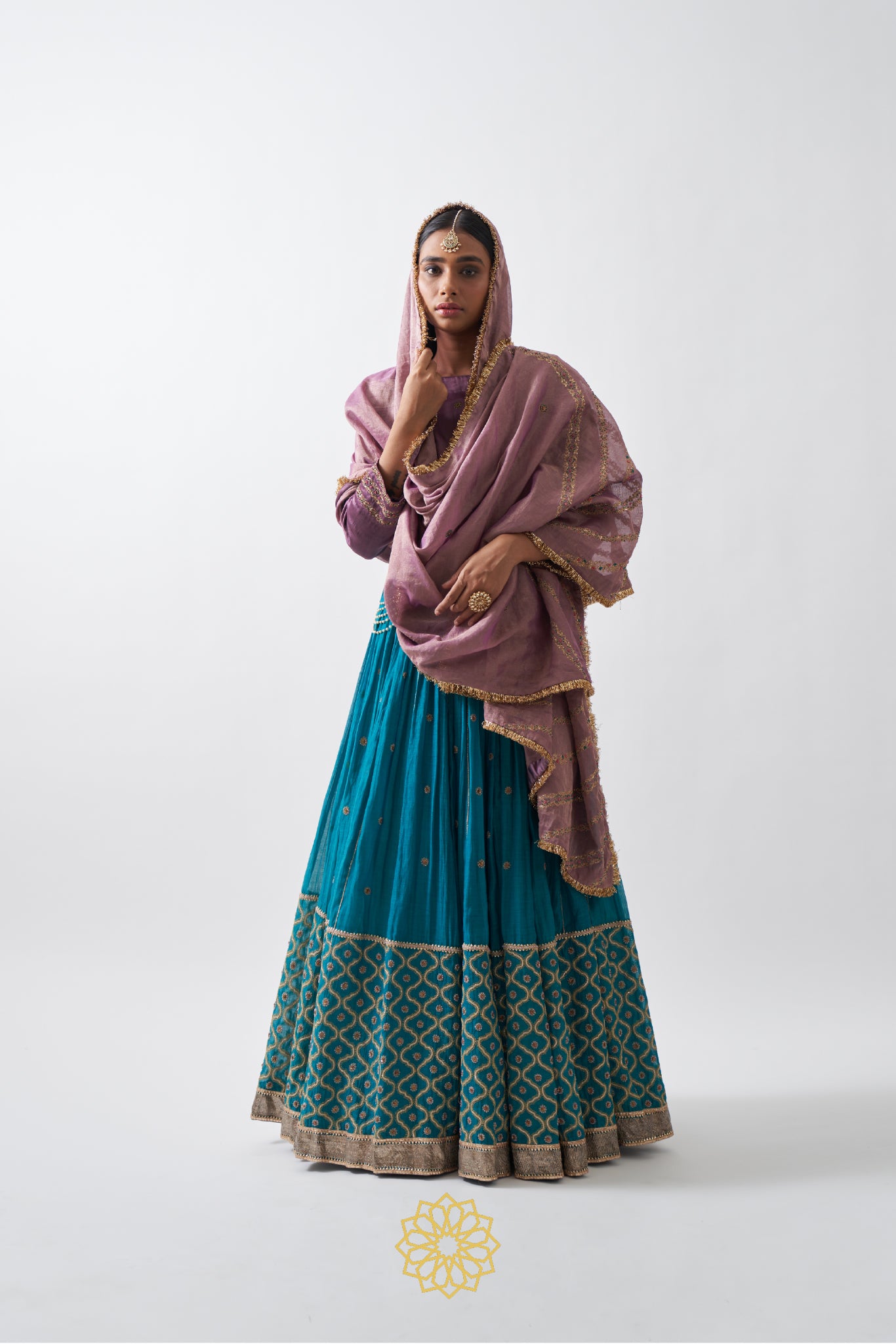MIRA TURQUOISE CHANDERI MAL EMBROIDERED LEHENGA