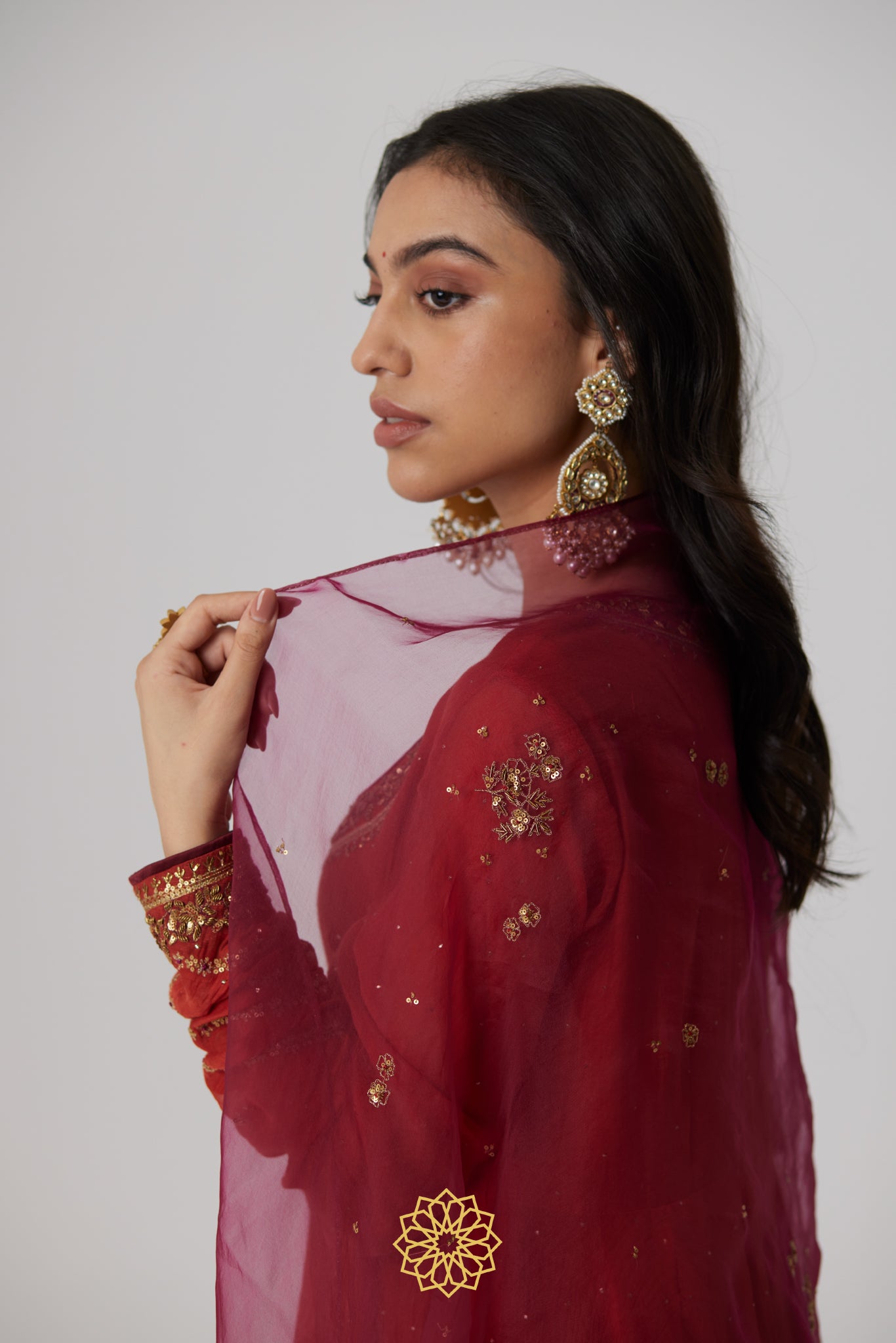 Mitali - A Reddish orange hand embroidered mukaish chanderi anarkali