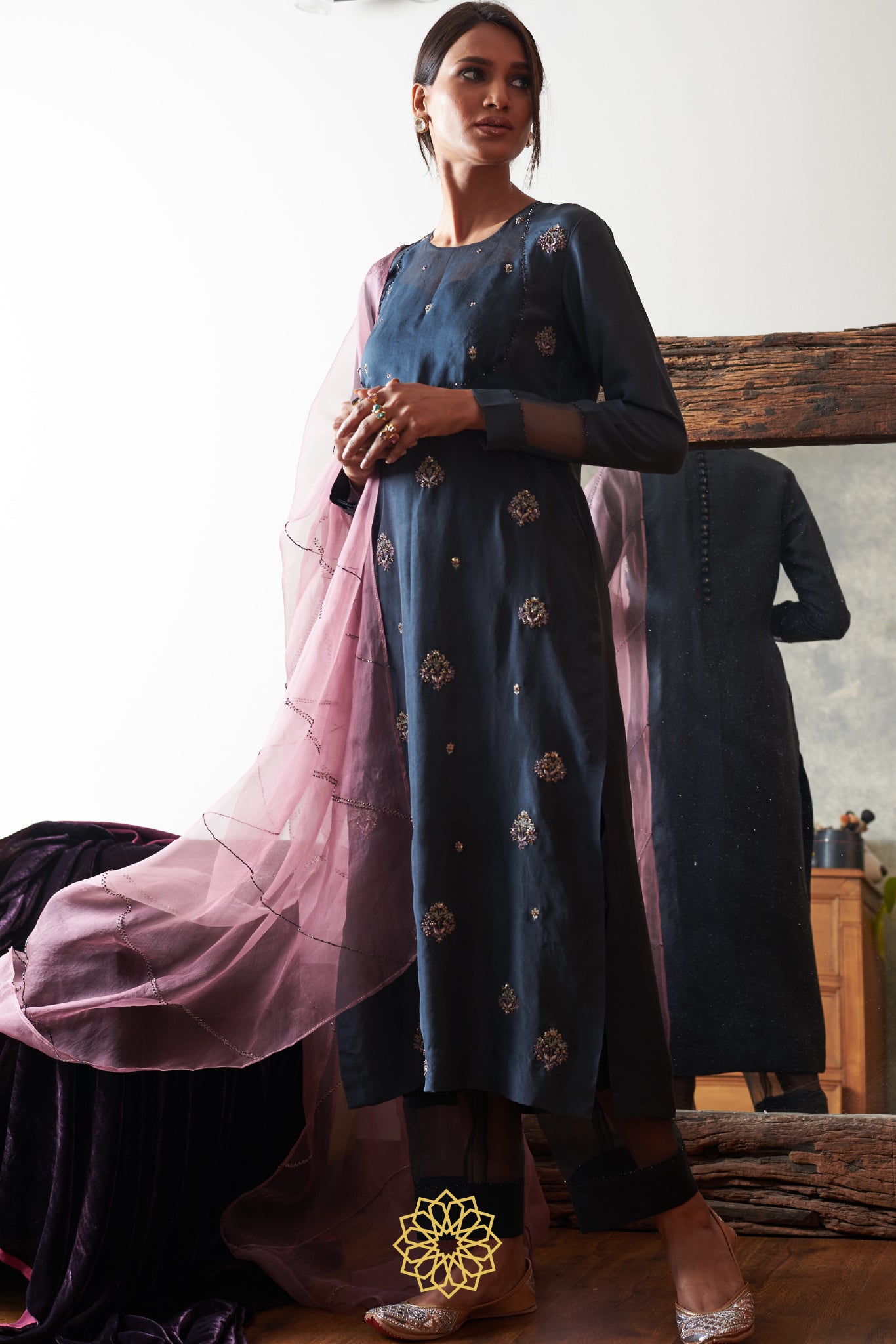 MOONLIGHT BLUE SILK KURTA SET
