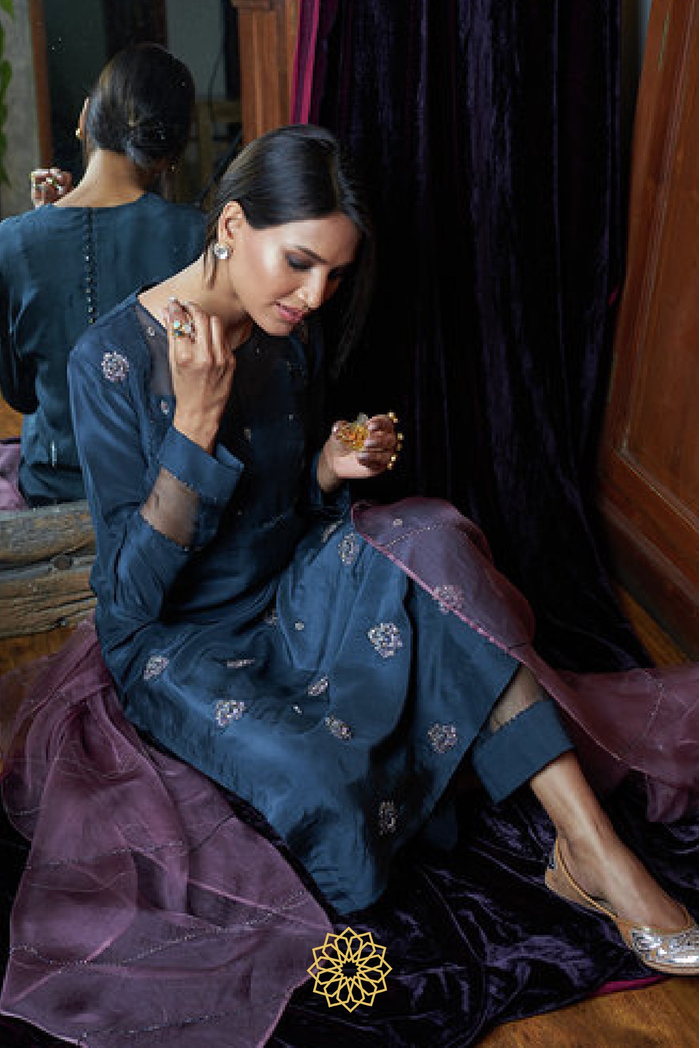 MOONLIGHT BLUE SILK KURTA SET