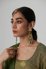 Load image into Gallery viewer, Nirja - Sage green banarasi silk handcrafted tissue kurta with banarasi silk tissue sharara
