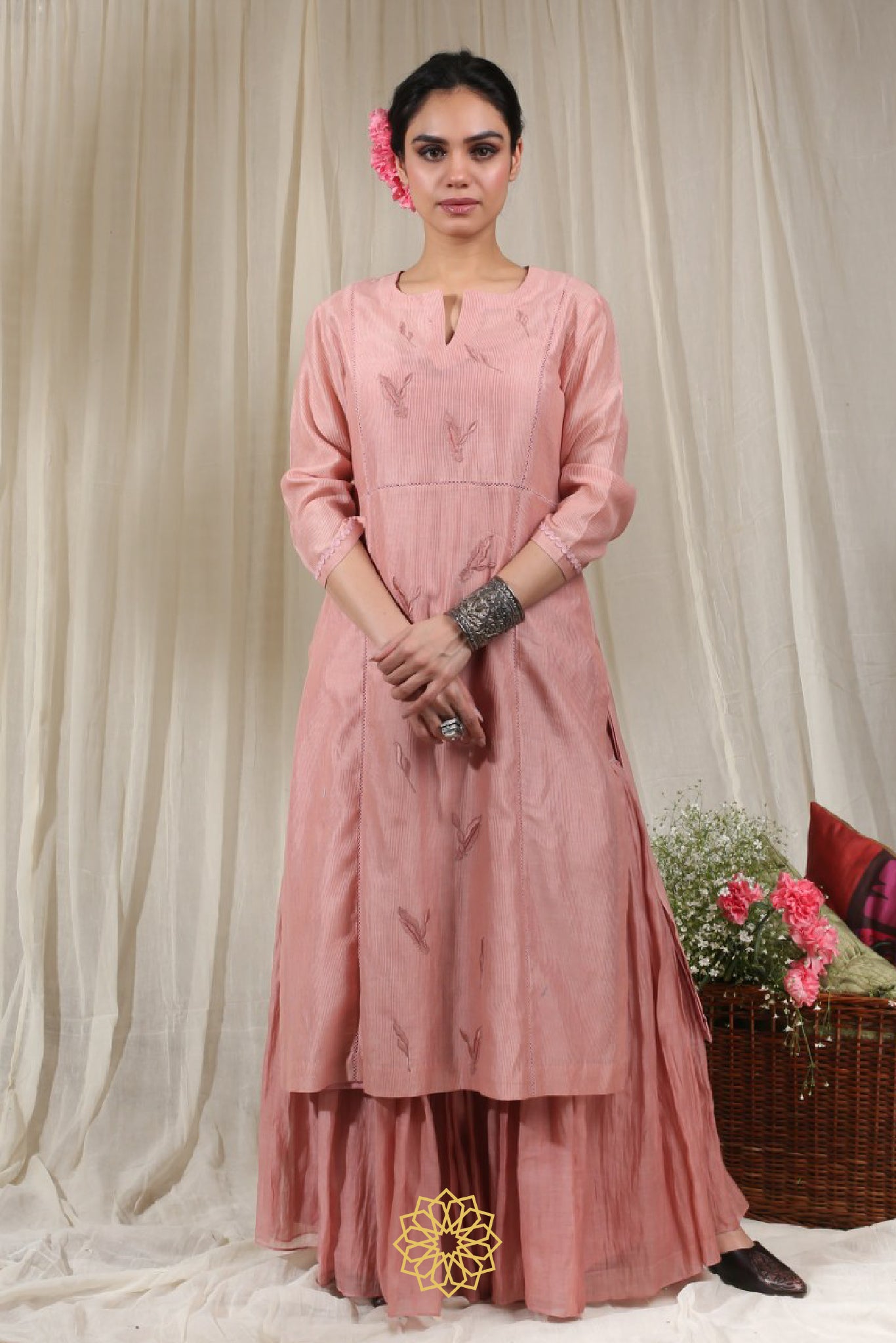 PEACH EMBROIDERED KURTA SET