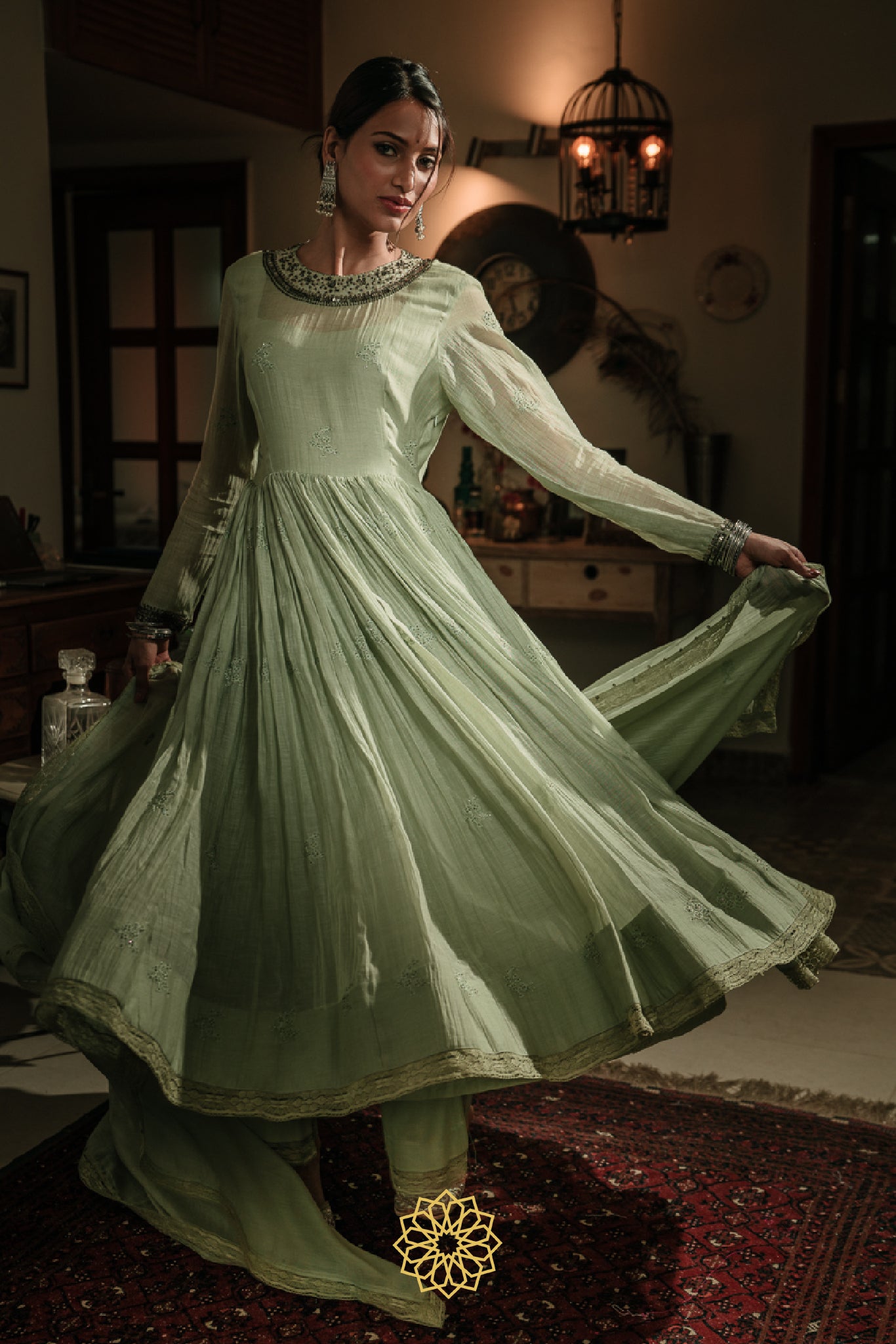 PISTACHIO GREEN EMBROIDERED ANARKALI SET