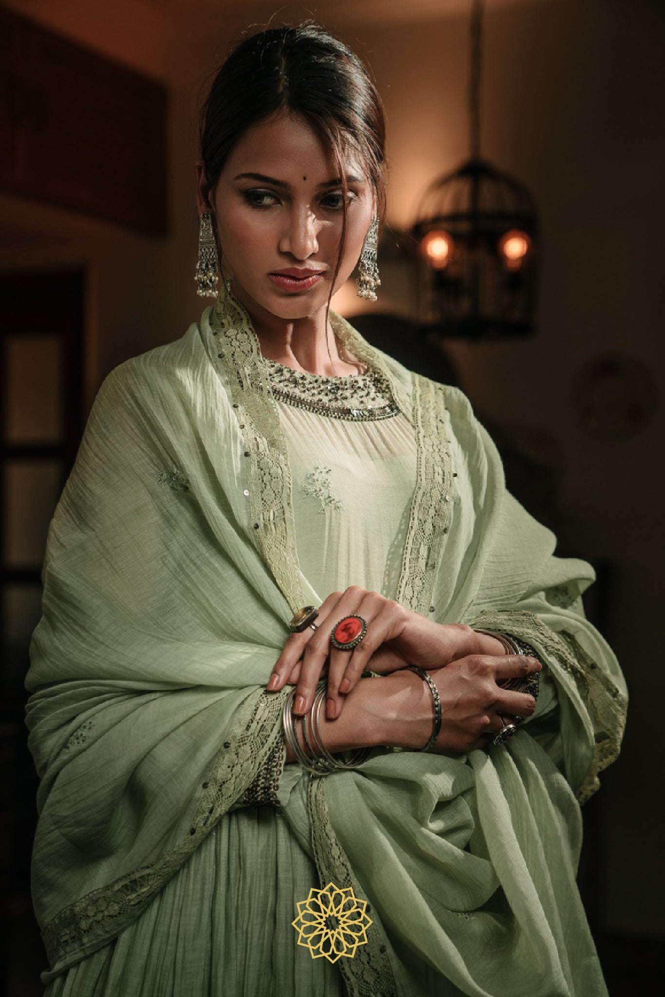 PISTACHIO GREEN EMBROIDERED ANARKALI SET