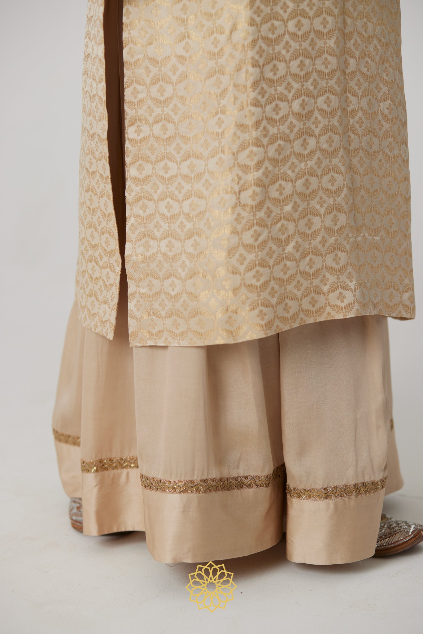 Prisha - Pearl mashru handcrafted and silk brocade kurta with pearl satin silk sharara