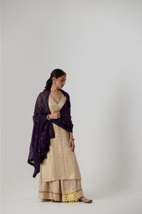 Prisha - Pearl mashru handcrafted and silk brocade kurta with pearl satin silk sharara