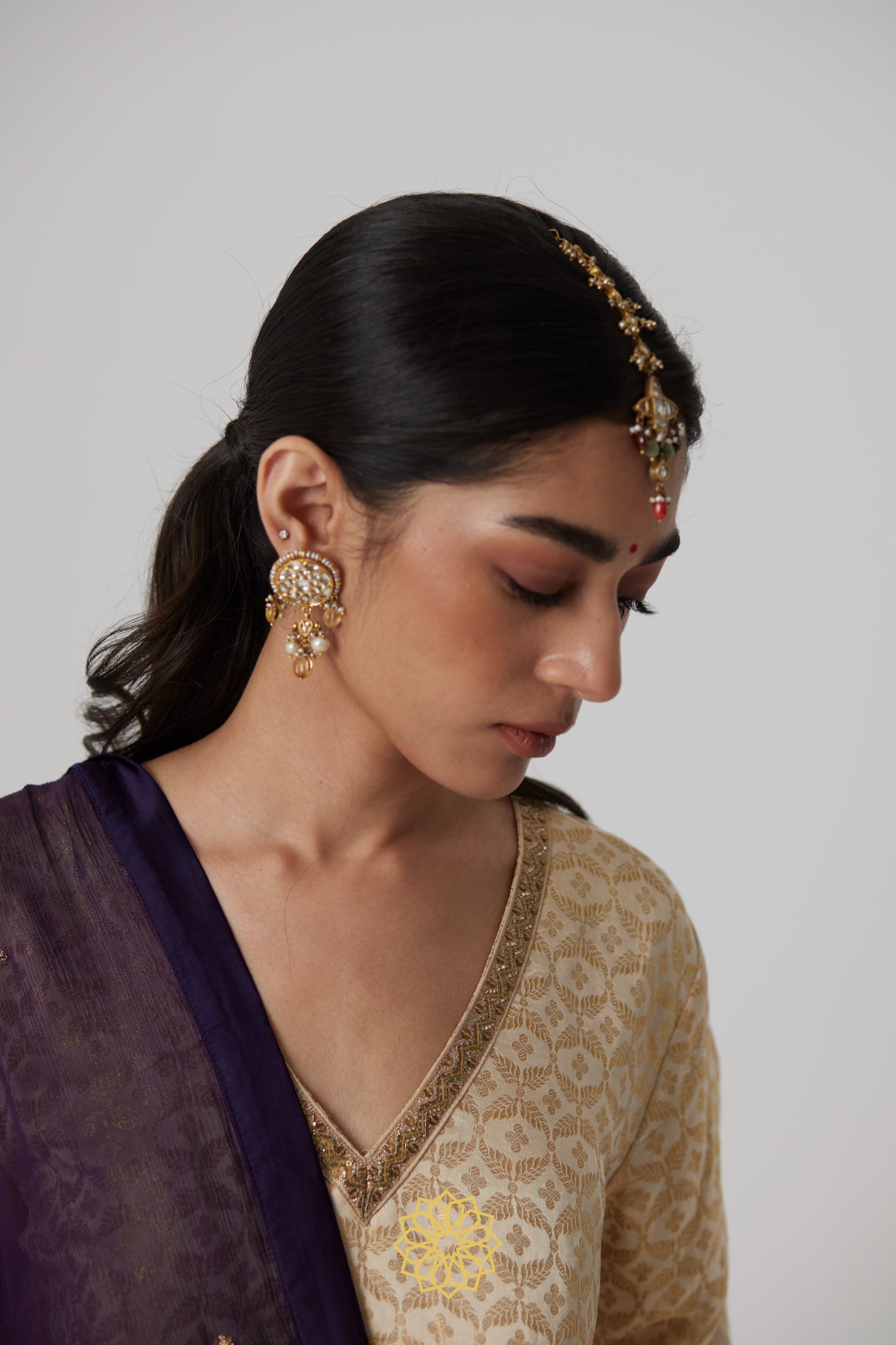 Prisha - Pearl mashru handcrafted and silk brocade kurta with pearl satin silk sharara