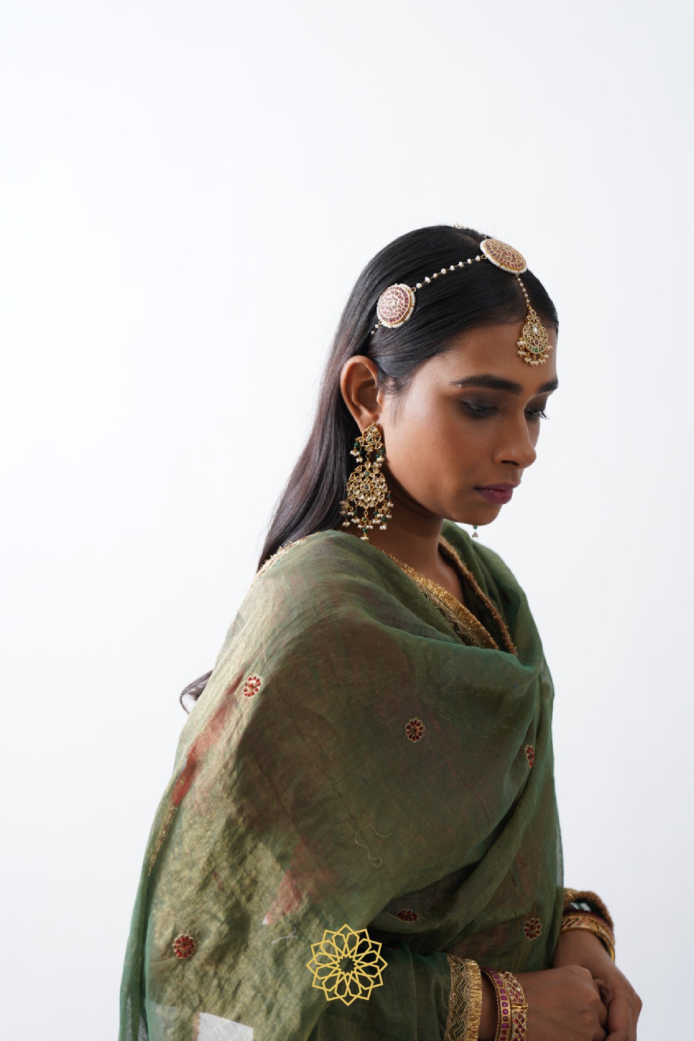 RATI DEEP RED EMBROIDERED SILK AND ORGANZA LEHENGA