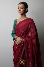 Load image into Gallery viewer, RUBI EMBROIDERED CHIFFON SAREE
