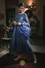 Load image into Gallery viewer, SAPPHIRE BLUE EMBROIDERED ANARKALI SET
