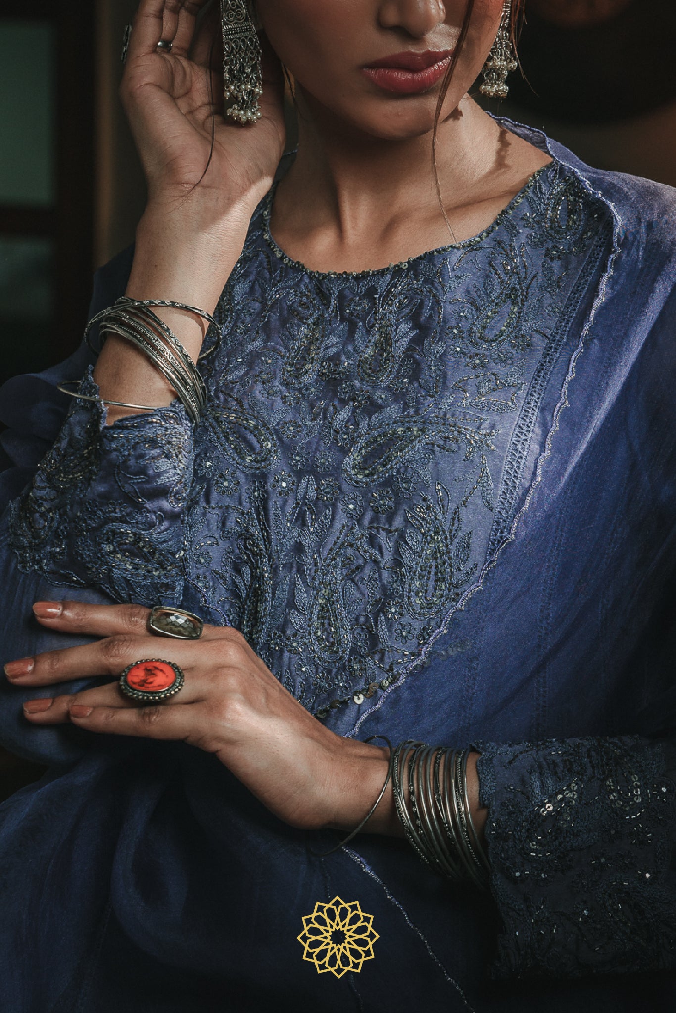 SAPPHIRE BLUE EMBROIDERED ANARKALI SET